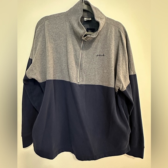 PINK Victoria's Secret Tops - PINK Victoria's Secret Gray and Navy Zip Up Sweater